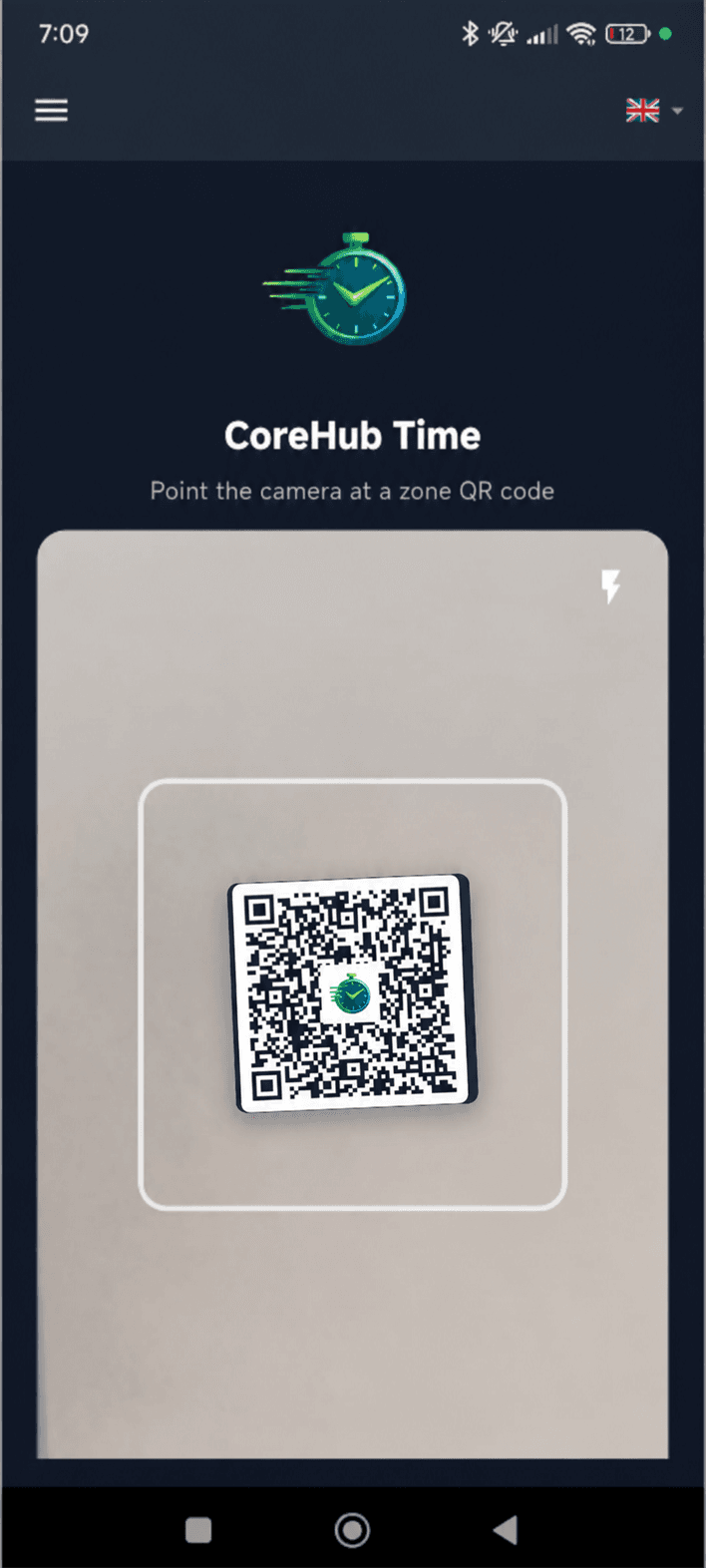 Scanarea unui cod de zonă în aplicația CoreHub Time